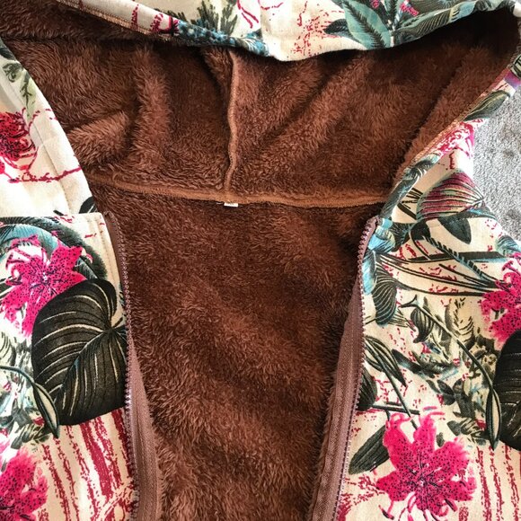 Cellabie sherpa coat women size 2XL floral midi hood full zip boho hippie cotton - Picture 8 of 12